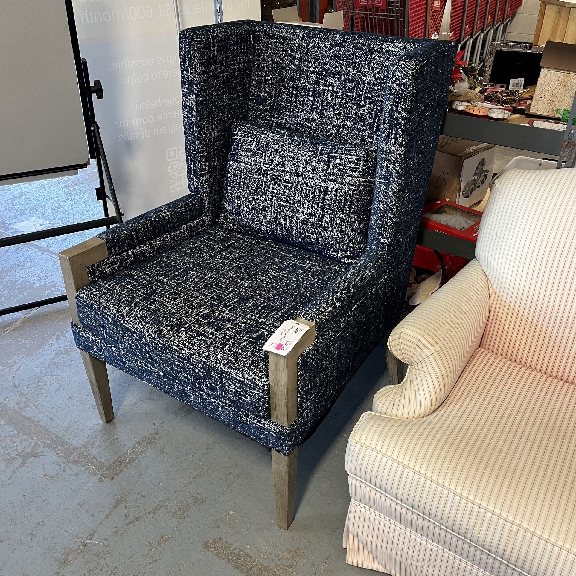 Blue Grey Wingback Chair (in Store)