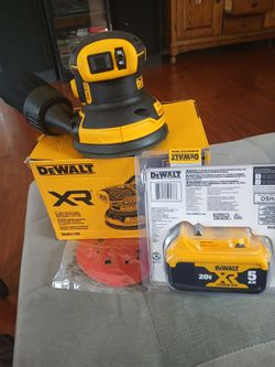 20v Dewalt 5"variable speed random orbital sander And Battery 5 0ah