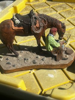 Vintage Stetson Hats Advertising Statue – "The Last Drop From His Stetson" Cowboy & Horse Figurine
