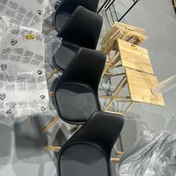 New Dining Chairs Accent Chair with Beech Wood Legs Modern Mid Century Eiffel Inspired Chair, Black, 4Pcs