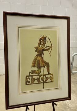 Vintage wood framed lithograph “Tote” weathervane print by Calleen Pawlaiel