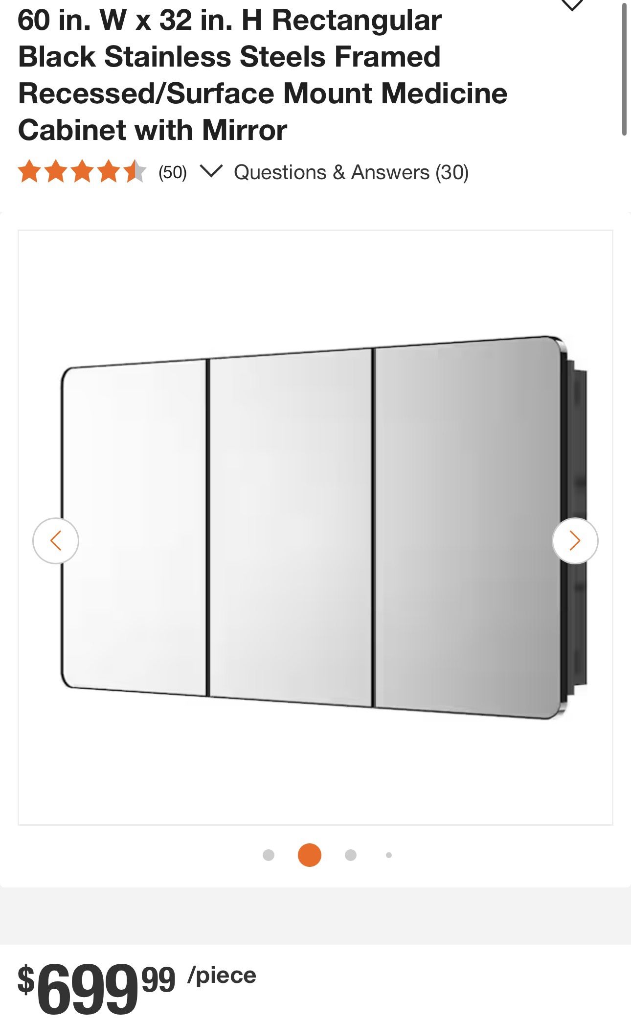 48 in. W x 31 in. H Rectangular Aluminum Medicine Cabinet with Mirror