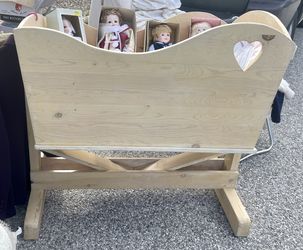 Vintage Antique Rare Large Baby Rocker Swing Cradle with Base Wood Heart Hollywood Movie Set