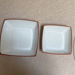 set of 2 glazed clay square bowl