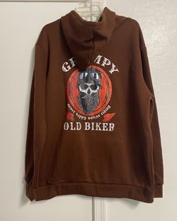 New Brown Hoodie Pullover Mens 2XL XXL Grumpy Old Biker Never Happy Unless Riding Motorcycle Apparel 