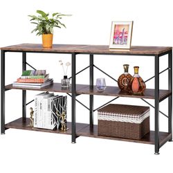 VIVOHOME 55-inch narrow console table, industrial sofa table behind the sofa with 3-level storage shelves, metal frame, easy assembly, for entrance, h