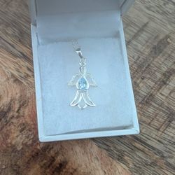 New Blue Topaz Sterling Angel Necklace 