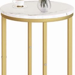 Modern Glam Square Side Table - Faux White Marble/Gold