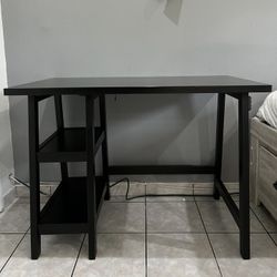Distressed Wooden Desk with Two Display Shelves, Small, Black