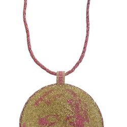 Handmade Marilyn Monroe Beaded Medallion Necklace – 15" Pink Native Jewelry
