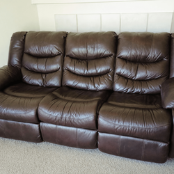 Brown Leather 3-Seat Recliner Sofa – Good Condition - Plano, TX