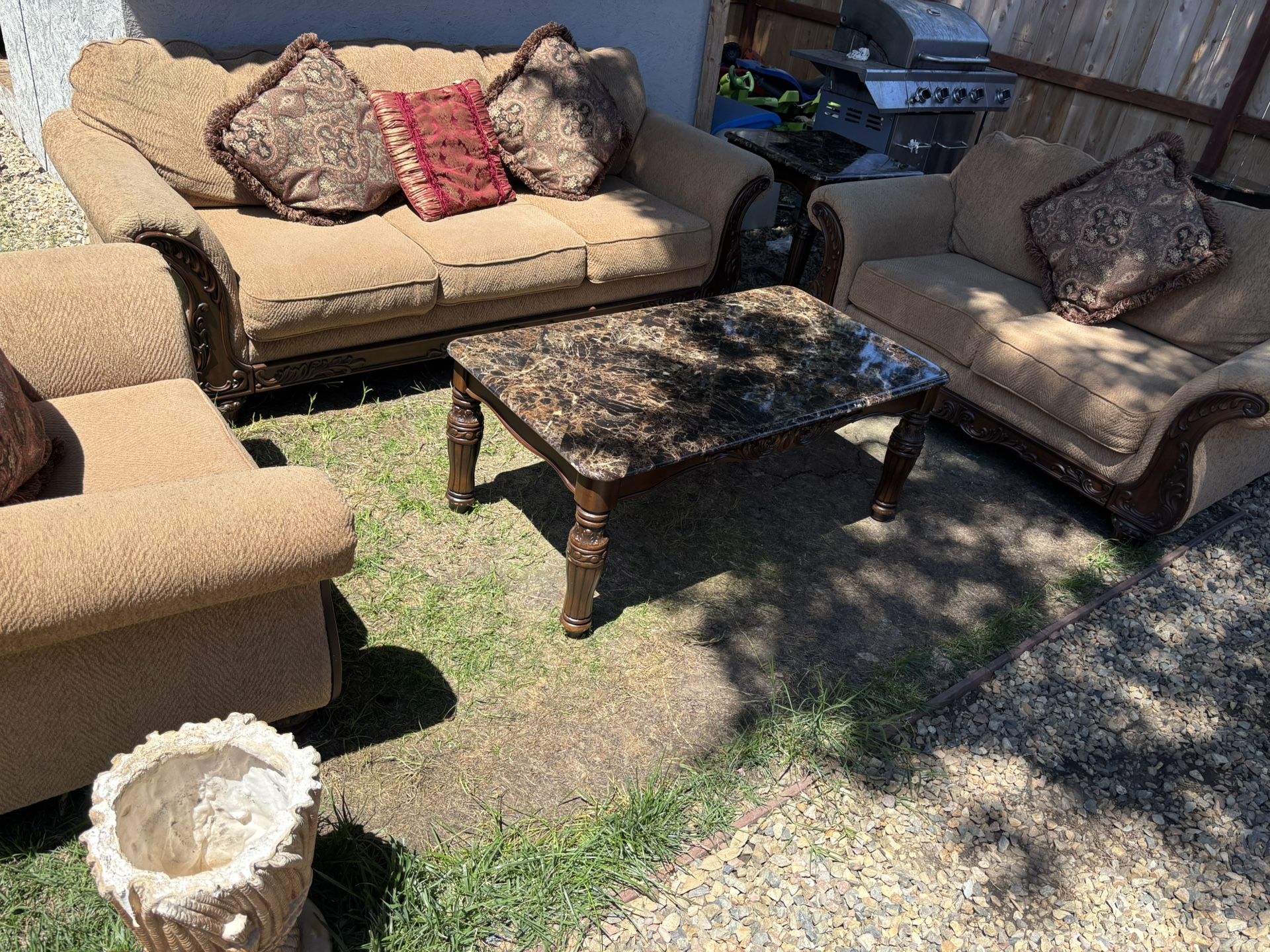 Couches, Coffee Table , End Table , And Decorating Vase