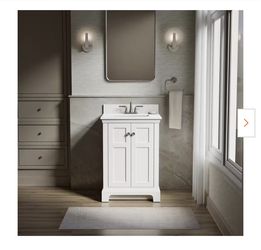 Baskin 24 in. Single Sink White Bath Vanity with Bianco Bella Quartz Top