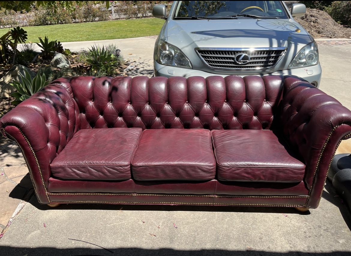 Trampoline, Leather Tufted Couch, Twin Loft Bed, Twin Mattresses, Oak