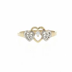 Woman’s Ladies 10k Two Toned White Yellow Gold CZ Cubic Zirconia Three Heart Ring Size 6.5 GP3137830