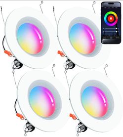 Retro Fit Smart Recessed Ceiling Light 5/6 inch, 15W LED(Equivalent 100W) RGB Control Compatible w Alexa Google APP 2700K - 6500K 5/6inch - 4 Pack