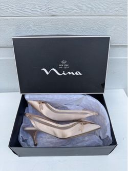 Nina New York TAELA-YM Embroidered Satin Back Pointed Toe Low Heel Shoes