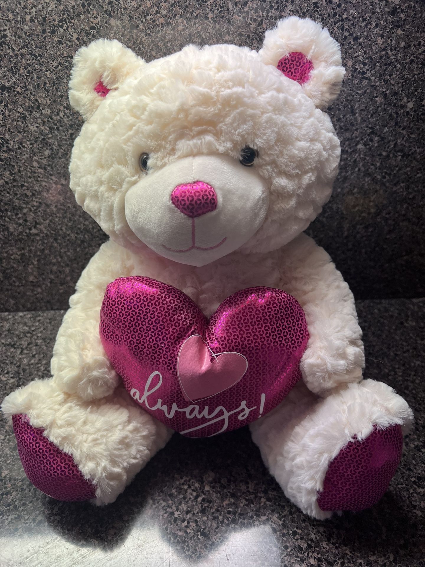 Way To Celebrate Valentine’s Day Pink Sequin Teddy Bear Plush 15” Stuffed Animal