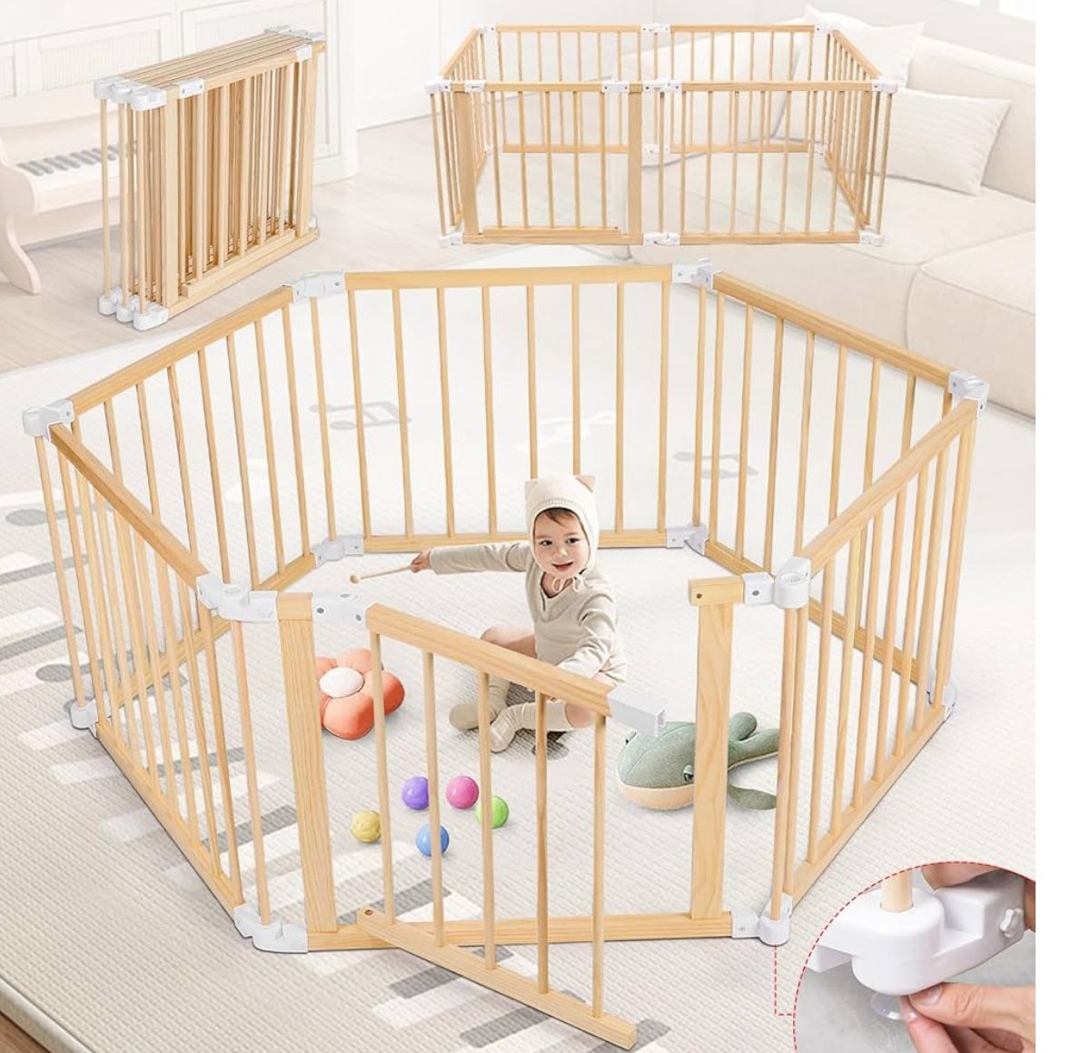New Wooden 6 Panel Baby Gate/playpen (Great For Pets Too)