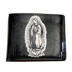 VIRGIN MARY VIRGEN DE GUADALUPE MEN'S WALLET FAUX LEATHER BLACK STANDARD SIZE