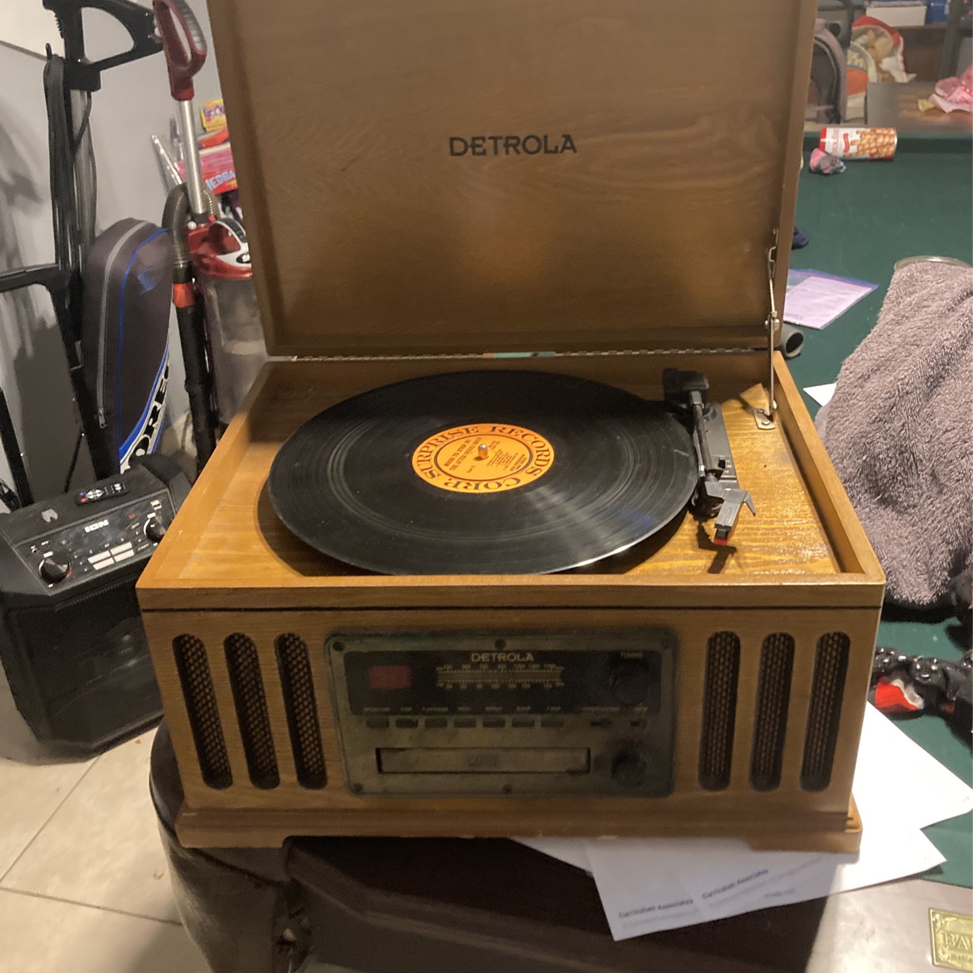 Antique  Record Plate With Cd And Tape Deck