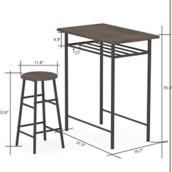 Bar Table with 2 Bar Stools, Pub Dining Height Table Set, Kitchen Counter with Bar Chairs,Bistro Table Sets for Kitchen Living Room, Built in Storage 