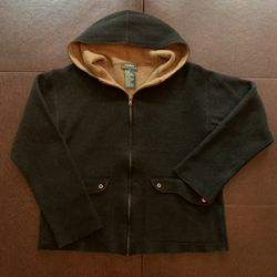 LAUREN Ralph Lauren Women’s M Full Zip Wool Blend Jacket Hoodie Sweater Black Pockets