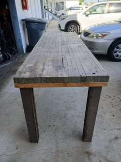 7Ft Workbench Solid Oak Wood Shop Table 34" Tall USA Made Vintage