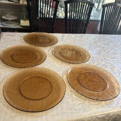Set of five 13” elegant tented glass round service platter all in excellent condition except one has little chip from moving $5 each