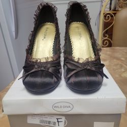 Wild Diva Brown Satin Heels- Size 8