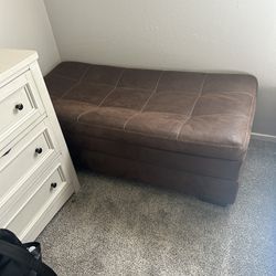 Brown Suede Leather Ottoman