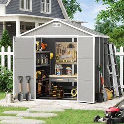 8 ft. W x 10 ft. D  Durable Outdoor Resin Plastic Storage Shed with Sloping Roof, Double Lockabl