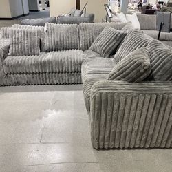 Grey Corduroy Sectional - Soft Fur Like Fabric