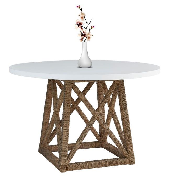 Geneva White Natural Round Accent Table