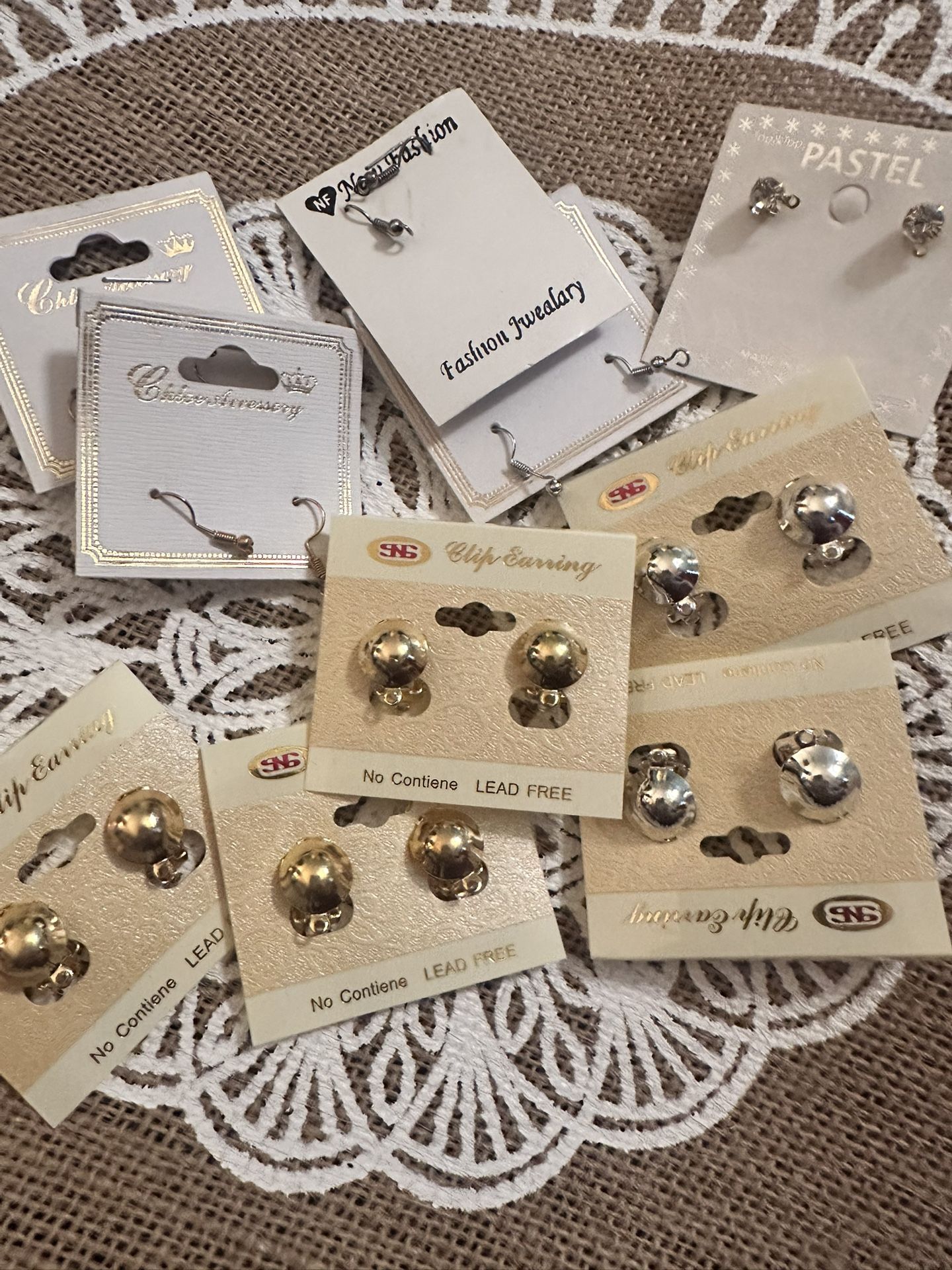 16 Pair Earring 9 Star Charms 6 End Caps 48 Cone+Jewelry Making Clip On Push Back Gold & Silver Rhinestone Crafts