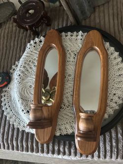 Awesome solid wood vintage Home Interiors mirror candle holder 16x4