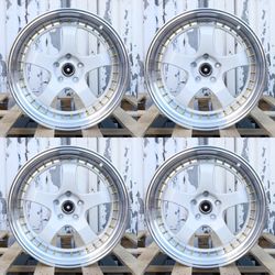 New Set 19” Inch Work Meister S1 Style Wheels 19x8.5/9.5 ET35 5x114.3 CB73.1 White Machine Lip Rims