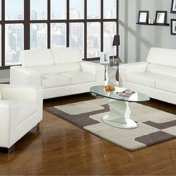 Brand New White Bonded Leather Match 3pc Sofa And Love Seat And Chair 