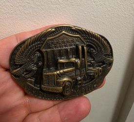American Trucker Unique Belt Buckle American Eagles & American Flag - Collectible Zinc American Truker Belt Buckle Great Collection .