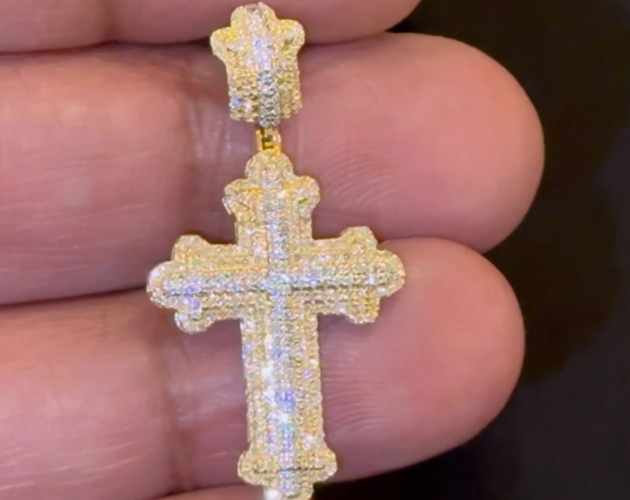 10K YELLOW GOLD .50 CARAT 1.40 INCHES NATURAL DIAMOND CROSS PENDANT CHARM