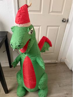 Christmas Inflatable Green Dragon with Santa Hat Freestanding Yard Decor 48in