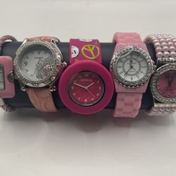 lot of 5 Pink & silver tone quartz ladies wristwatches