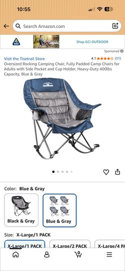 Tisetrail Oversized Padded Rocking Camping Chair - Blue & Gray