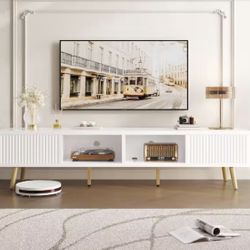 71 in. Modern Glossy White TV Stand Fits TV Up to 75 in. Entertainment Center with Storage Cabinets and Sliding Doors