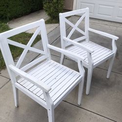 2 White Wood chairs 