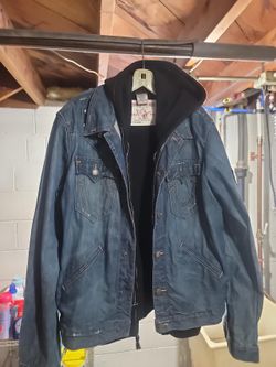 True religion jean jacket with built-in hoodie