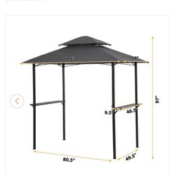 8x5 Grill Gazebo Canopy w/ Shelves + Hooks (Gray) NEW