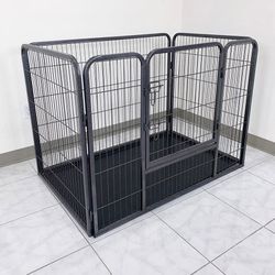 (NEW) $110 Heavy Duty Pet Playpen w/ Plastic Tray, Dog Cage Kennel 4 Panels, L49” x W32” x H35”