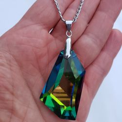 MYSTIC TOPAZ GLASS STAINLESS STEEL NECKLACE 