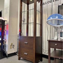 New 22"W*14.1"D*68.6" Wooden Display Cabinet with Light Book Shelves